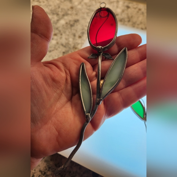 Lot of 4 Vintage Flower Retro Stainglass Sunkatchers Tulips, Pansy, Orchid - Picture 4 of 16